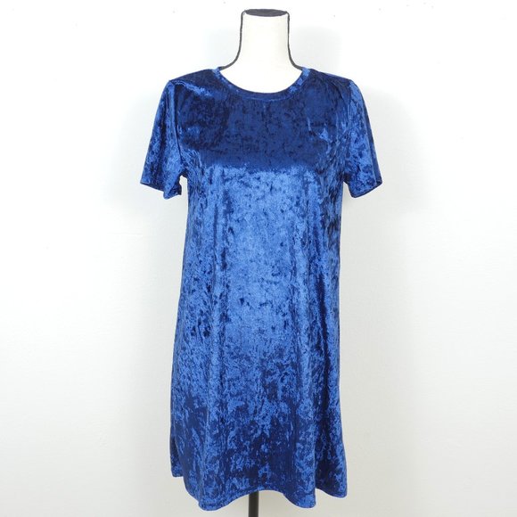 Sadie & Sage Sapphire Blue Crushed Velvet Retro Mod Size Medium Shift Dress - Picture 1 of 9